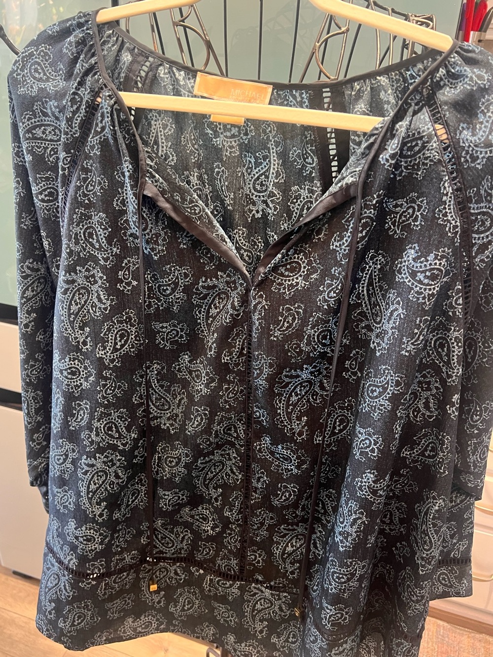 Michael Kors Teal Paisley Boho Tunic Blouse Lace Trim 1X